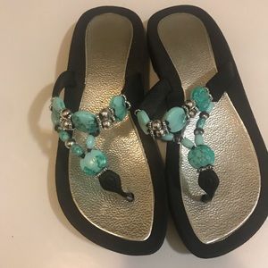 Black Sandals Silver Accents and Turquoise Stones